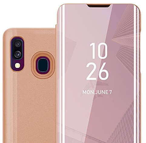 Cadorabo Hülle kompatibel mit Samsung Galaxy A40 Schutzhülle TPU Silikon Case 360 View Spiegel, Slim Kratzfest Weiche Gummi mit Rundumschutz Cover Hülle für Galaxy A40 in Pink