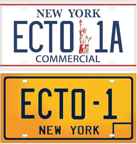 - Set of 2 replica metal license plate of the ECTO 1 car compatible with 1959 Cadillac from the GHOSBUSTERS movie (PF01)