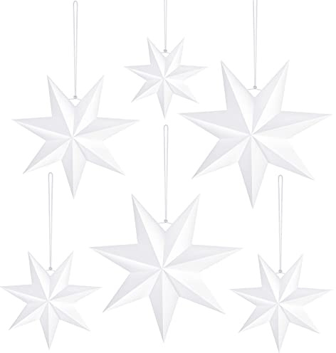 ELECLAND 6 Pcs Wedding Hanging Star Decoration White 7 Pointed Paper Stars for DIY White Wedding Decorations