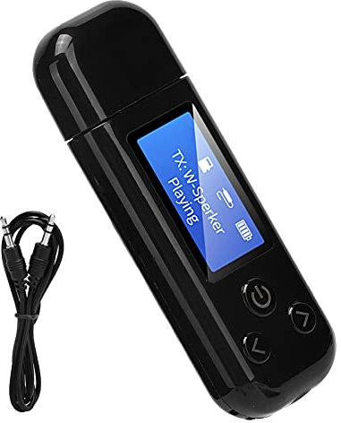 Yunseity Adaptador USB Bluetooth, Pantalla LCD Bluetooth 5.0 con Adaptador Reveiver de Transmisor de Audio AUX de 3,5 Mm, para TV, Automóvil, Sistema de Audio Doméstico, Etc.(Negro)