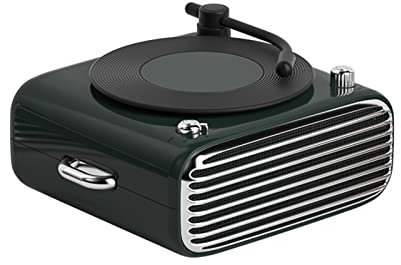 Small Retro Vinyl Bluetooth audio FM and SD card bass Small speaker Rotating jukebox Ornaments gift,Green