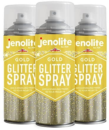 JENOLITE Sigillante trasparente spray glitterato | ORO | Lacca trasparente con glitter fine | Adatto per la maggior parte delle superfici | Perfetto per ornamenti e artigianato | 3 x 400 ml