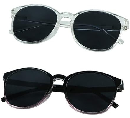 LifeArt Vintage Runde polarisierte Sonnenbrille für Männer und Frauen Gradient Grau Linse UV400 Schutz Outdoor Shades mit Clear pink+Clear grey Rahmen 2-Pack (clear+black lila)