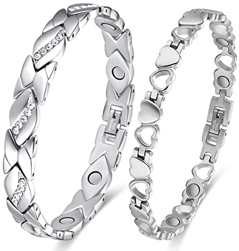 Vicmag Titanstahl-Magnetarmbänder für Damen mit ultrastarken Magneten, ordentliches und glitzerndes Design, Geschenkbox mit Anpassungswerkzeug, 2 Stück Kristallsilber