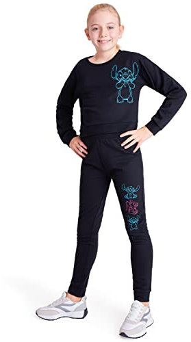 Disney Chándal Niña de Stitch - Conjunto Crop Top y Pantalón de Chándal Tallas 4-15 años de Lilo y Stitch (Negro, 11-12 años)