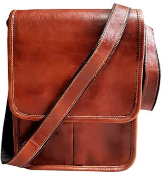 ALASKA EXPORTS Mens Messenger Bag Leather Sling Satchel For Travel Work & Office | Crossbody Bags | Shoulder Satchels | Handbag (Brown) (9 X 11 X 3 Inches)