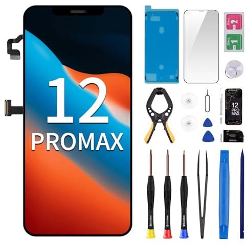 CYKJGS for iPhone 12 Pro Max Screen Replacement with Earpiece Proximity Sensor LCD 6.7 Display Digitizer 3D Touch Magnetic Screw Mat Front Glass Fix Full Repair Tools Kit A2342 A2410 A2411 A2412
