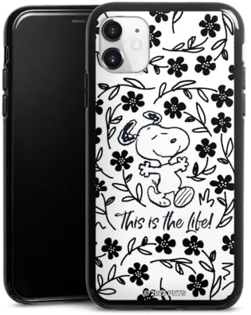 Silikon Hülle kompatibel mit Apple iPhone 11 Case schwarz Handyhülle Peanuts Blumen Snoopy