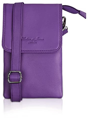 Hudson & James Genuine Leather Phone Bag, Purse, Small Mobile Ladies Cross Body Shoulder Bag Wallet for Women with Adjustable Detachable Strap