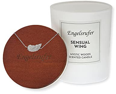 Engelsrufer Schmuck Kerze Sensual Wing Zedernholz Duft mit Armband und Engelsflügel Symbol Anhänger - Brenndauer ca. 35 Stunden - Vegan - aus 100% Sojawachs - frei von Schadstoffen