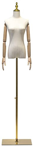 CIDMUS Schaufensterpuppe Körper Weiblich, Schneiderpuppe Höhenverstellbar Mit Massivholzarmen Beweglich Mannequin for Die Präsentation Von Kleidung, Mit Gold Metallständer (Color : Gold, Size : S)