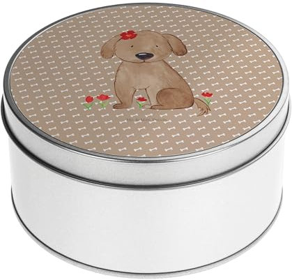 Mr. & Mrs. Panda Blechdose rund Hund Dame - Geschenk, Tierliebhaber, Aufbewahrungskiste, Metallbox, Hundeglück, Frauchen, flauschig, Liebe,