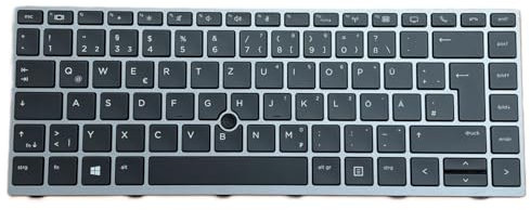 T-ProTek DEUTSCHE-Tastatur Schwarz, Silber Rahmen,Trackpoint für HP EliteBook 840 G5 5DG05ES