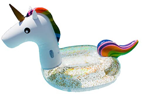 Riesiges aufblasbares Glitzer Einhorn/Giant Inflatable Unicorn / 275x140x120cm Luftmatratze/Schwimminsel Strand Pool Fun