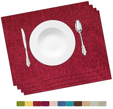 HOMEYNICE Set di 4 tovagliette lavabili per feste, eleganti tovagliette per tavolo da cucina, set di 4 tovagliette in tessuto resistente al calore, per interni ed esterni, 13 x 19 cm, rosso bordeaux