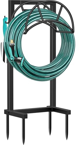 TomCare Gartenschlauchhalter Wasserschlauchhalter mit 4 Spikes Freistehender Gartenschlauch Aufbewahrungsschlauch Ständer Stabiler Schlauch Aufhängung, Schwarz
