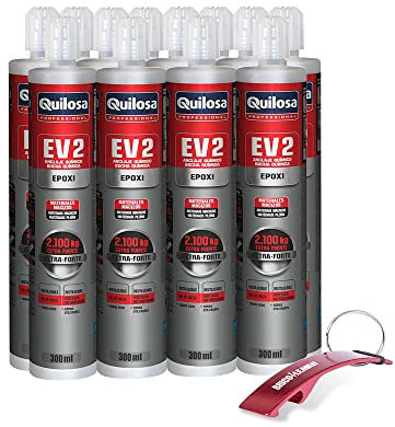 Anclaje Taco Químico Quilosa EV2 Epoxi Basado en Vinilester Sin Estileno (Caja Edición Bricolemar 12x300ml + llavero de Regalo)