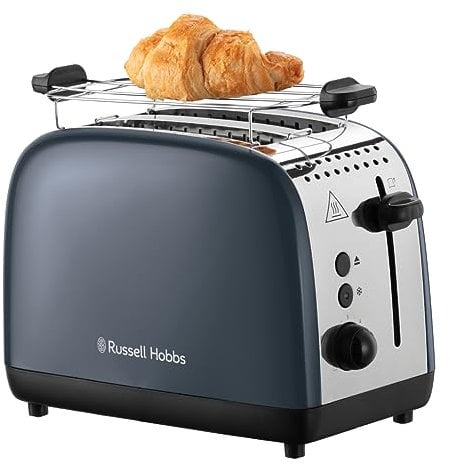 Russell Hobbs Tostapane - 2 Fette - Acciaio Inox Grigio; Scomparti per toast extra larghi; 6 livelli di doratura; Funzione di scongelamento; Funzione solleva e guarda, 1600 W, ColorPlus 26552-56