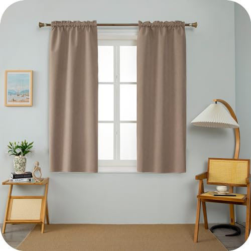 GIRASOLE HOME Coppia Tende Barbados Termiche Totalmente Oscuranti 2 Pannelli da 55x150cm con Tasca, Marroncino