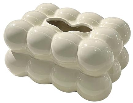 Folpus Kosmetiktuchbox, keramischer Tissueboxdeckel, 18,5 x 13 x 9 cm, Tissuebox für Badezimmer Schlafzimmer Kommoden Auto Restaurant Büro, milchweiß