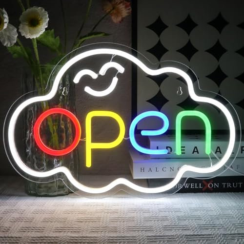OYCGZV Open Neon Light Sign - Colorful Neon Sign for Wall Decor Bright Cloud Open Neon Wall Light USB Led Open Sign for Shop Coffee Cafe Restaurant Beer Bar Club Store Hotel Salon Business