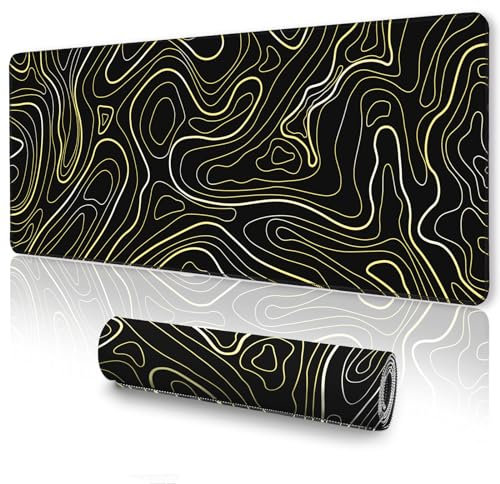 UJoowalk Topographisches Mauspad Groß, Gaming Mauspad, XL Mousepad, Tastatur und Mauspad, Schreibtischunterlage, 80 x 30 cm, Schwarz Golden Minimalistische Kontur für Büro