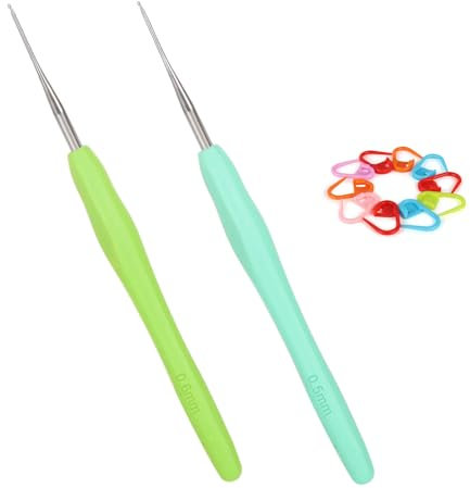 Coopay Häkelnadeln 0,5 mm und 0,6 mm, 2 Stück Kleine Häkelnadel für Spitzen und Feines Häkeln, Spitze Häkelnadeln mit Weichem Griff, Feine Häkelnadeln Ergonomisch TPR Griff Häkelnadel 0,5 0,6 mm