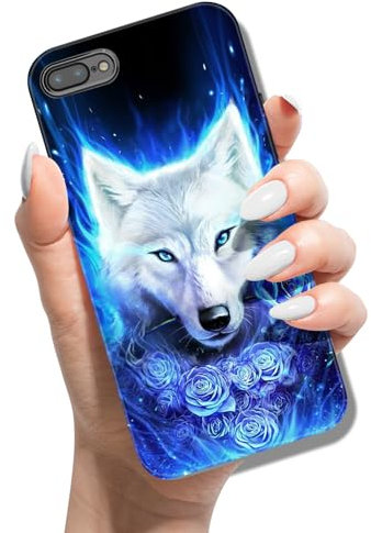 Phone Case for iPhone 7 Plus 8 Plus Silicone Case Slim Thin Soft TPU Cover with Cute Pattern Design Shockproof Protective Case for Girls Women - Rose Wolf