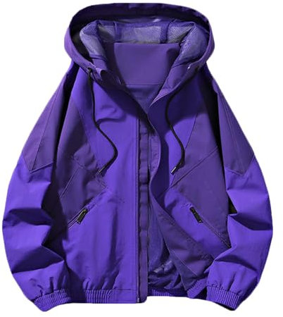 Ewleguzka Einfarbige Herren-Regenjacke, leicht, wasserdicht, schnell trocknend, lockere Passform, mit Kapuze, Windbreaker, Softshelljacke, pflegeleicht, Reißverschluss, vielseitiger