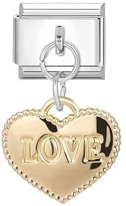 Mon & Sons I Love You Heart Gold Mother Daughter Dangle Charm Silver Italian Link Stainless Steel Bracelet Charm Compatible With 9mm Bracelet