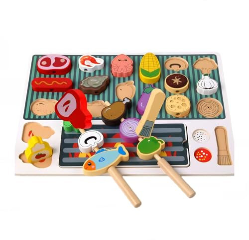 Juego de cocina para niños, parrilla de juguete para juegos de simulación de barbacoa para niños de 3 a 5 y 4 a 8 años, cumpleaños de bebé, juego de juguetes Montessori para cocinar y cocinar en mini