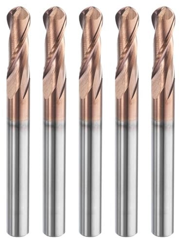 sourcing map 5 Pcs Ball Nose End Mill 2 Flute 1/4 Diameter 1/4 Shank Tungsten Carbide TiAlN Coated Spiral CNC Router Bits 3/4 Cutting Length Single End Ball for Carving Engraving Grinding