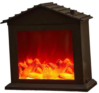 perfk Kamin-Laterne, kleiner künstlicher Kamin, USB-/batteriebetriebene LED-Flamme, dekorative Weihnachtsdekoration für drinnen und draußen, Dreieckiges Dach