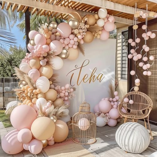 Kit Arche Ballon Rose Et Blanc, Ballon Rose Pastel Blanc Nude Or Champagne | 144 Ballon Rose Et Blanc pour Anniversaire Fille, Baby Shower, Mariage Bohème, Fête Mères, Gender Reveal, Baptême Fille