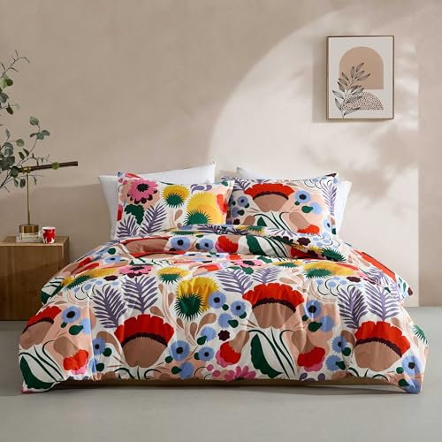 Marimekko Kingsize-Bettbezug-Set, Baumwoll-Perkal, wendbare Bettwäsche mit passenden Kissenbezügen, Florale Heimdekoration (Ojakellukka, Mehrfarbig, King-Size)