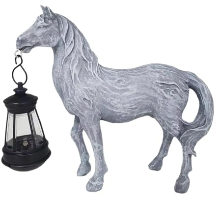 Statue de cheval solaire en résine pour décoration de jardin, statue d'animal de jardin, figurine de cheval solaire à batterie intégrée, lampe solaire étanche avec lanterne pour décoration de pelouse