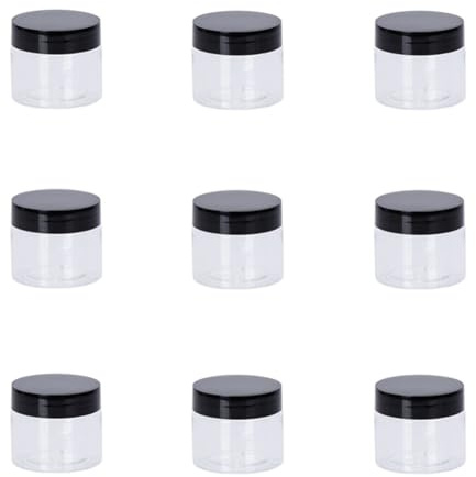Lot de 10 pots cosmétiques vides en plastique transparent rechargeables avec couvercle noir pour fard à paupières, lotion, crème, bijoux - 30 ml
