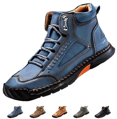 ZPLMIDE Herrenschuhe Von Hillde, Freizeit-Loafer Leder Für Herren Mit Rutschfester Fußgewölbeunterstützung, Bequeme, Atmungsaktive Wanderschuhe, Sneaker, Autofahrerschuhe (43EU,Blue)