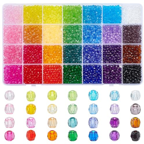 PH PandaHall 4480 cuentas facetadas de 28 colores de 4 mm, cuentas redondas de acrílico para pulseras, collares, aretes, joyería y manualidades
