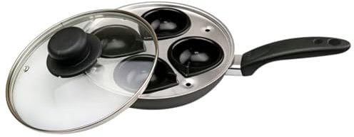 Easy Shopping® 4 Cup Egg Poacher Pan Non Stick Egg Poaching Pan Aluminium Poached Egg Maker, 20cm with Glass Lid and Grip Black Handle