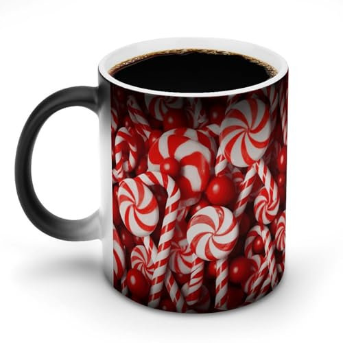 FZQVSGW Kaffeetasse aus Keramik, 325 ml, lustige Zuckerstangen, wärmewechselnde Tasse, personalisierte heiße Teetassen mit Griff, niedlicher Reisebecher für heiße Getränke