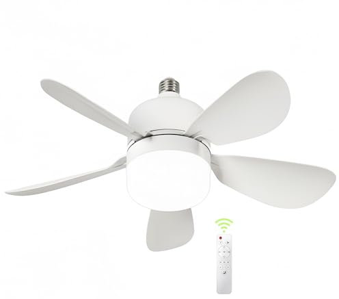 LEDUNI Ventilatore da soffitto con lampadine LED E27 21 W motore DC 9 W + luce LED 12 W, 5 pale, con telecomando, silenzioso, velocità, luminosità e temperatura di colore regolabile 1080 lm