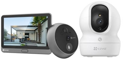 EZVIZ WLAN Türspion und Innenkamera Set, Video-Türklingel CP4 mit Touch-Farbbildschirm & Bewegungsmelder, PTZ Kamera CP1 Pro 4MP mit Personenerkennung & Farbnachtsicht, CP4 und CP1 Pro 2K+