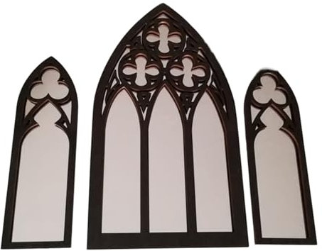 GMBYLBY Stili Vintage Legno Incorniciato Cattedrale Arcuata Finestra Parete Specchio 3 Volte Appendini Decori Per Interni Classici