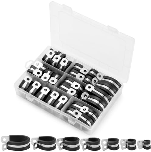 60-Piece Cable Clamp Assortment Kit, 304 Stainless Steel with Rubber Cushion for Various Applications