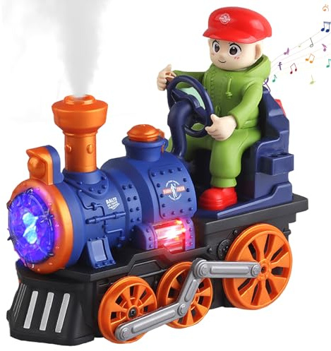 LUKIUP Kinder Zug Spielzeug, Spielzeuge mit Licht und Musik, Musik Dampf Kinder Spielzeug Zug für ab 1 Jahr, Jahr mit Licht & Sound & Spray, Tummy Time Toys für Junge Mädchen (Blau)