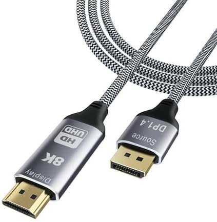 Uqezagpa Câble adaptateur DisplayPort 1.4 vers HDMI compatible 2.1 8K @ 30 Hz, adaptateur rapide pour moniteurs de jeu, dissipation de la chaleur en aluminium