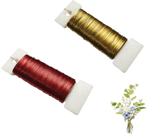 WUSJCOF 2 Rollos de Alambre Fino para Manualidades y Floristería, Alambre Metálico Flexible para Coronas, Decoraciones y Navidad (0,35mm x 100m, 50m/Rollo) (Oro Rojo)