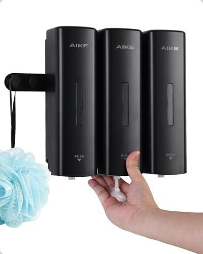 AIKE Wall Mounted Refillable EasyPush Soap Dispenser for Bathroom Triple | 3×350ML, Dual-Mode installation,Saves Space, Portable Hook, Shampoo and Conditioner Dispenser for Home Hotel Restaurant