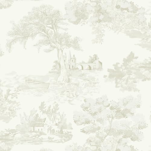 Yomshi Self Adhesive Wallpaper Tree, Boat and Houses Patterned Wallpaper 44 x 1000 cm Boho Vinyl Wrap for Furniture Walls Living Room Bedroom Laundry Room Removable Waterproof Easy to Cut